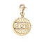 304 Stainless Steel Rhinestone Flat Round Pendant Decoration, with Lobster Claw Clasps, PVD Vacuum Plating, Real 18K Gold Plated, 28mm, Pendant: 18x15x1.5mm