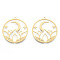 201 Stainless Steel Pendants, Moon with Flower Charm, Real 18K Gold Plated, 34x32x1mm, Hole: 1.6mm
