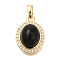 Brass Micro Pave Cubic Zirconia and Glass Pendants, Oval with Cabochon Charms, with Jump Ring, Cadmium Free & Nickel Free & Lead Free, Real 18K Gold Plated, 17x12.5x7mm, Hole: 3.5x4mm