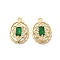 Brass Micro Pave Clear Cubic Zirconia Pendants, Cadmium Free & Nickel Free & Lead Free, with Glass & Shell & Jump Ring, Oval with Flower, Real 18K Gold Plated, 15x11x4.5mm, Hole: 1.2mm