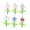 Acrylic Flower-shaped Pendants, with Iron Flat Head Pins & Tibetan Style Alloy Bead Frames & Transparent Glass Beads & Japanese Seed Beads & Transparent Acrylic Charms, Antique Silver, 32x17.5x4mm, Hole: 3mm