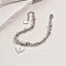 201 Stainless Steel Heart with Saint Benedict Charm Bracelets, 201 Stainless Steel Beads Bracelets for Women, Stainless Steel Color, Heart: 1/2x1/2 inch(1.4x1.3cm), Inner Diameter: 7-1/8 inch(18cm)