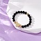 Natural Tourmalinated Quartz Rings, with Elastic Crystal Thread & Brass Beads & Natural Stone Beads, Golden, Inner Diameter: 20mm
