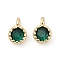 Brass Pave Cubic Zirconia Pendants, Single Stone Charms, Flat Round, Rack Plating, Long-Lasting Plated, Light Gold, Dark Green, 6.5~7x4.5~5x3mm, Hole: 1mm
