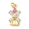 Brass Micro Pave Cubic Zirconia Pendants, Real 14K Gold Plated, with Jump Ring Charms, 15x9x3mm, Hole: 3mm