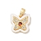Brass Micro Pave Cubic Zirconia Pendants, Cadmium Free & Nickel Free & Lead Free, with Shell, Butterfly Charms, FireBrick, 13x13.5x3mm, Hole: 4x2mm