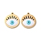 Ion Plating(IP) 304 Stainless Steel Pendants, with Enamel, Flat Round with Evil Eye Pattern, Golden, 17x15x1.5mm, Hole: 1.2mm