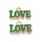 Valentine's Day Theme Alloy Enamel Pendants, Lead Free & Cadmium Free, Golden, Word Love Charm, Green, 9.5x17.5x1mm, Hole: 1.8mm