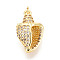 Brass Micro Pave Clear Cubic Zirconia Pendants, Cadmium Free & Lead Free, Conch, with Jump Ring, Real 18K Gold Plated, 21x13x8mm, Hole: 3.5mm