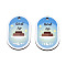 Single-Sided Printed Wood Big Pendants, Oval Charm with Food Pattern, Cornflower Blue, 54.5x34.5x2mm, Hole: 3.5mm
