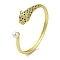Brass Pave Clear & Green Cubic Zirconia Leopard Open Cuff Bangle for Women, with ABS Imitation Pearl, Real 18K Gold Plated, Inner Diameter: 2-1/8x2-3/8 inch(5.25x6.05cm)