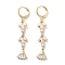 Fan Rack Plating Golden Brass Dangle Leverback Earrings, with Cubic Zirconia for Women, Clear, 49x8.5mm