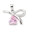 Brass Micro Pave Cubic Zirconia Pendants, Cadmium Free & Lead Free, Bowknot with Heart Charms, Platinum, 14x19x5mm, Hole: 4x2.5mm