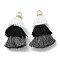 Polycotton Tassel Pendant Decorations, with Iron Loops, Black, 34~45x4~5mm, Hole: 3mm
