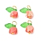 Flower Shape Synthetic Shell Charms, with Brass Ball Head Pins & Transparent Acrylic Charms, Orange, 13x11x6.5mm, Hole: 3mm