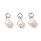 Natural Cultured Freshwater Pearl Two Sides Polished Charms, with 304 Stainless Steel Open Jump Rings, Creamy White, Stainless Steel Color, 12x7mm, Hole: 3mm