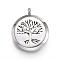 316 Surgical Stainless Steel Diffuser Locket Pendants, with Perfume Pad and Magnetic Clasps, Tree of Life, Stainless Steel Color, 36.5~37x30x6~6.5mm, Hole: 5mm, Inner Diameter: 23mm, 12Color/Set