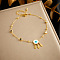 304 Stainless Steel Pave Natural Shell & Crystal Rhinestone Charm Double Layer Anklets for Women, Golden, Flat Round, 8-1/4 inch(210mm)