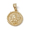 Rack Plating Brass Pendants, Long-Lasting Plated, Lead Free & Cadmium Free, Flat Round with Cupid Pattern, Real 18K Gold Plated, 20x17x3.2mm, Hole: 6x3.5mm