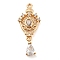 Golden Brass Micro Pave Cubic Zirconia Pendants, with Glass, Teardrop Charms, Clear, 29x12x3mm, Hole: 1.5mm
