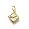 Brass Pendants, Rhombus with Flower Charms, Long-Lasting Plated, Lead Free & Cadmium Free, Rack Plating, with Jump Ring, Real 18K Gold Plated, 12x10x2mm, Hole: 3mm