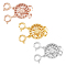3Pcs 3 Colors Brass Box Clasps, 2-strand, 4-hole, with Spring Ring Clasps, Flat Round, Mixed Color, 25x12x5.5mm, Hole: 2.3mm, 1pc/color