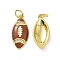 Rack Plating Brass Micro Pave Cubic Zirconia Pendants, with Jump Ring and Enamel, Long-Lasting Plated, Cadmium Free & Lead Free, Rugby Charm, Real 18K Gold Plated, 20x9x3.5mm, Hole: 3mm