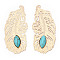 Brass Big Pendants, with Synthetic Turquoise, Feather Charms, Cadmium Free & Nickel Free & Lead Free, Light Gold, 60x27x4.5~5.5mm, Hole: 1.6~1.8mm