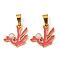 316 Surgical Stainless Steel Charms, with Enamel, Coral Shape Charm, Golden, Hot Pink, 14x14x2mm, Hole: 5x3mm