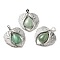 Natural Green Aventurine Teardrop Pendants, Wing Charms, with Rack Plating Platinum Plated Brass Findings, Lead Free & Cadmium Free, 36x34x8~8.5mm, Hole: 8x5mm