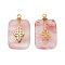 Synthetic Watermelon Stone Glass Pendants, Rectangle Charms with Golden Tone Stainless Steel Flower Slice, 21.5x13mm, Hole: 1.5mm