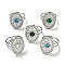 304 Stainless Steel Open Cuff Rings, Synthetic Malachite & Turquoise Oval with Star Finger Rings for Women Men, Stainless Steel Color, Adjustable