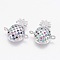 Brass Micro Pave Cubic Zirconia Links, Pineapple, Platinum, 17x15.5x3.5mm, Hole: 1mm