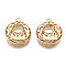 Brass Pendants, Hollow, Nickel Free, Flat Round, Real 18K Gold Plated, 20x17x6mm, Hole: 1.2mm