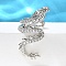 Brass Clear Cubic Zirconia Cuff Earrings, Dragon, Platinum, 32x13.5x16.5mm