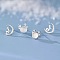 999 Fine Silver Deer with Moon Stud Earrings, with Clear Cubic Zirconia, Left and Right, Silver, 8~10x9~10mm