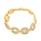 Brass Micro Pave Clear Cubic Zirconia Oval & Croissant Link Chain Bracelets for Women, Real 16K Gold Plated, 7-7/8 inch(20cm)