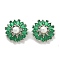 Rack Plating Brass Micro Pave Cubic Zirconia Buttons, with ABS Imitation Pearl, Long-Lasting Plated, Lead Free & Cadmium Free, Flat Round, Platinum, 1-Hole, Green, 16.5x8mm, Hole: 1.2mm