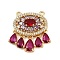 Brass Micro Pave Cubic Zirconia Pendants, Oval with Teardrop, Cadmium Free & Lead Free, Rack Plating, Long-Lasting Plated, Real 18K Gold Plated, Hot Pink, 25x20x7mm, Hole: 1.5mm