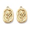 PVD Vacuum Plating 304 Stainless Steel Pendants, Oval with Flower Pattern, Real 18K Gold Plated, 20x12x2.5mm, Hole: 1.6mm