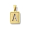 304 Stainless Steel Alphabet Pendants, Real 18K Gold Plated, Rectangle Charm, Letter A, 17.5x12x2mm, Hole: 7.5x3.5mm