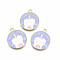 Alloy Enamel Pendants, Cadmium Free & Lead Free, Flat Round with Cat, Pink, 23x20x1.5mm, Hole: 1.8mm