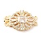 Brass Micro Pave Clear Cubic Zirconia Box Clasps, 2-Strand, 4-Hole, with Clear Glass Rhinestone, Shell Shape, 16x27x7.5mm, Hole: 1.4mm