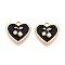Alloy Enamel Pendants, with ABS Imitation Pearl, Heart with Cherry Charm, Golden, Black, 17.5x18x4mm, Hole: 1.8mm