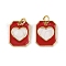Brass Enamel Charms, Rectangle with Heart Charm, with Jump Ring, Long-Lasting Plated, Cadmium Free & Lead Free, Rack Plating, Real 18K Gold Plated, Red, 14.5x12x1.5mm, Hole: 3.2mm