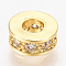 Brass Micro Pave Cubic Zirconia Beads, Flat Round, Cadmium Free & Lead Free, Clear, Golden, 7x3mm, Hole: 3mm