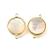 Brass Pave Natural White Shell Connector Charms, with Epoxy Resin, Golden, Flat Round, 19.5x14x3.5~4.5mm, Hole: 1.6mm