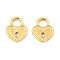 304 Stainless Steel Charms, Heart Padlock Charm, Real 18K Gold Plated, 13.5x11x1.8mm, Hole: 3.5x4mm