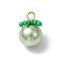 Glass Pearl Pendants, Tomato, with Glass Seed Beads & Iron Loops, Dark Sea Green, 15.5~16x10~11mm, Hole: 2mm
