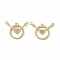 Brass Micro Pave Clear Cubic Zirconia 2-Loop Pendants, Ring with Heart & Arrow Charms, Real 18K Gold Plated, Cadmium Free & Nickel Free & Lead Free, 21x26x2mm, Hole: 1mm